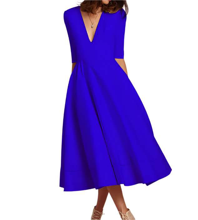 Elegant and Luxurious V-neck pocket A-line Dress for Women – DRESS-B67