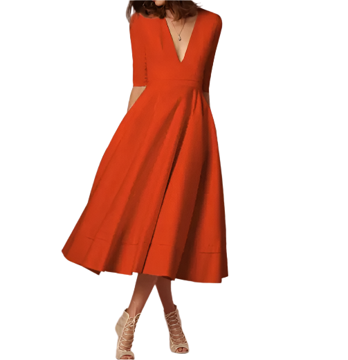 Elegant and Luxurious V-neck pocket A-line Dress for Women – DRESS-B67