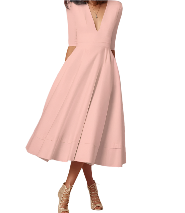Elegant and Luxurious V-neck pocket A-line Dress for Women – DRESS-B67