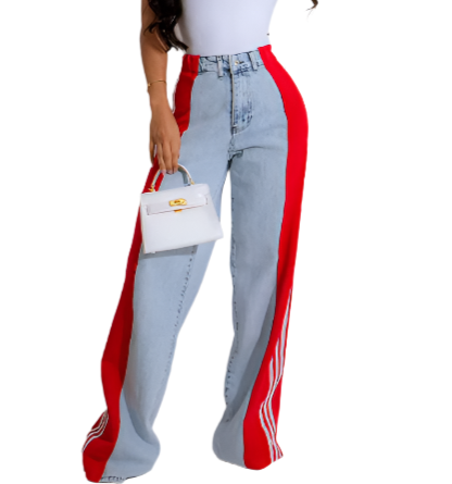 Women’s Trendy Comfortable High Waist Straight Side Striped JEANS-JP-05