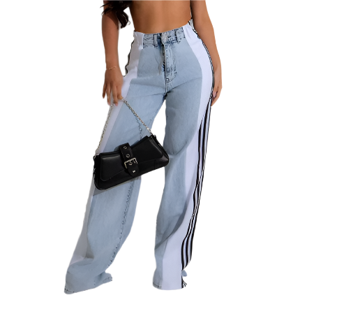 Women’s Trendy Comfortable High Waist Straight Side Striped JEANS-JP-05