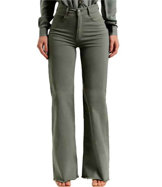 Women’s High Waist  frayed bottom Cargo JEANS-JP-11