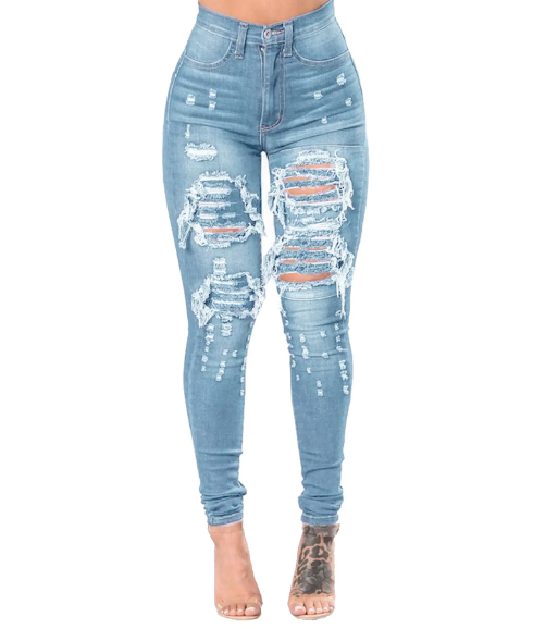 Women’s Skinny Ripped Distressed Mid Waist JEANS-JP-23