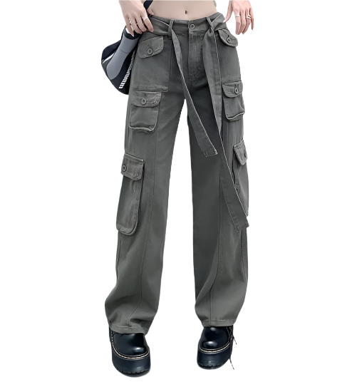 Women’s Trendy High Waist with Belt Cargo JEANS-JP-05