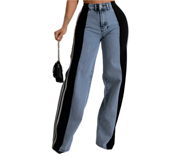 Women’s Trendy Comfortable High Waist Straight Side Striped JEANS-JP-03