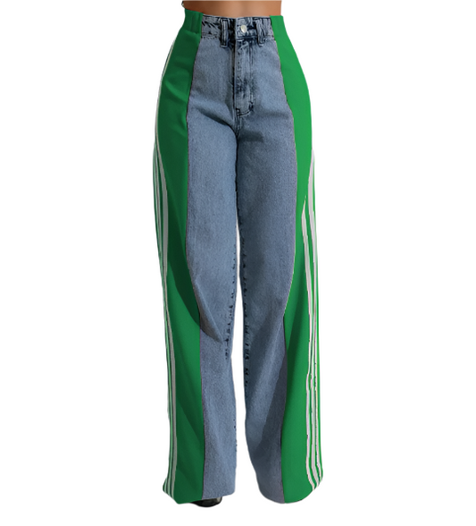 Women’s Trendy Comfortable High Waist Straight Side Striped JEANS-JP-03
