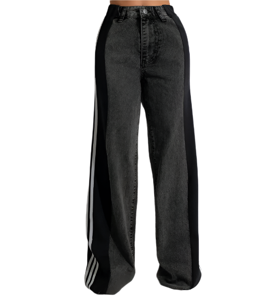 Women’s Trendy Comfortable High Waist Straight Side Striped JEANS-JP-04