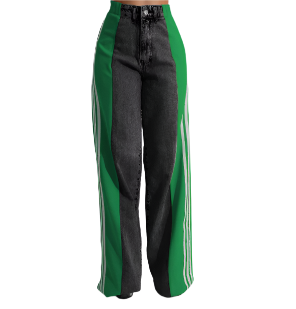 Women’s Trendy Comfortable High Waist Straight Side Striped JEANS-JP-04
