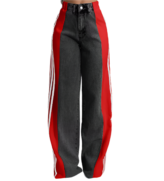 Women’s Trendy Comfortable High Waist Straight Side Striped JEANS-JP-04