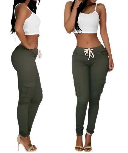Women’s Drawstring Skinny Cargo Pants JEANS-JP-07