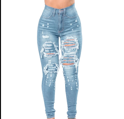 Women’s Skinny Ripped Distressed Mid Waist JEANS-JP-23