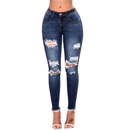 Women’s Skinny Ripped Distressed Mid Waist JEANS-JP-28