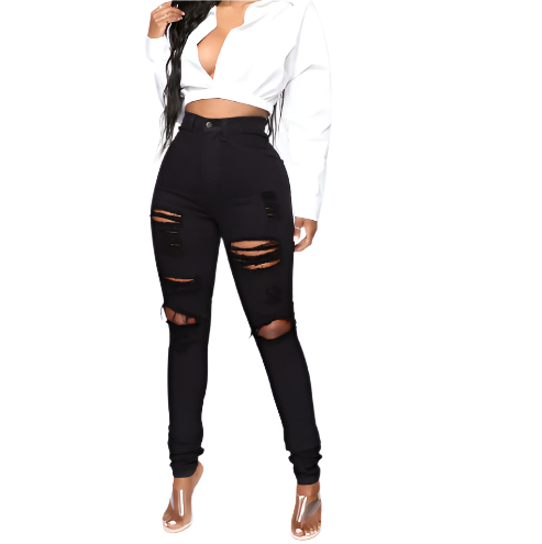 Women’s Skinny Ripped Distressed High Waist JEANS-JP-06