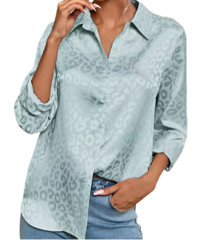 Silk Self-Leopard-Print- Collar Shirt with Long Sleeve – BL43