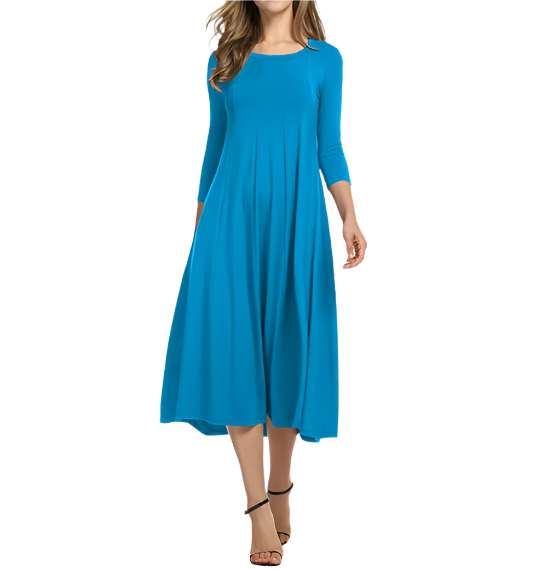 Classy & Timeless Long Sleeve Solid Color O-neck Dress for Women Dress-B56