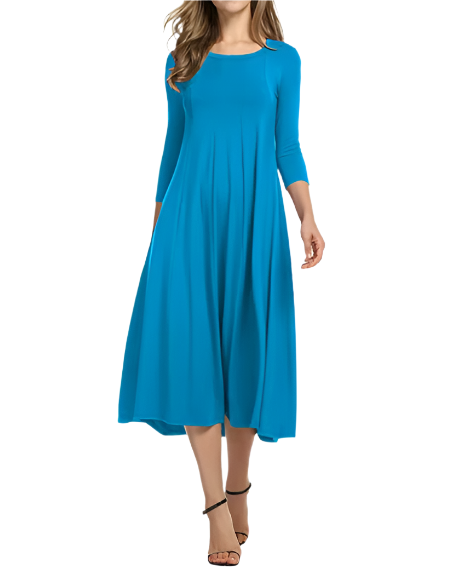 Classy & Timeless Long Sleeve Solid Color O-neck Dress for Women Dress-B56