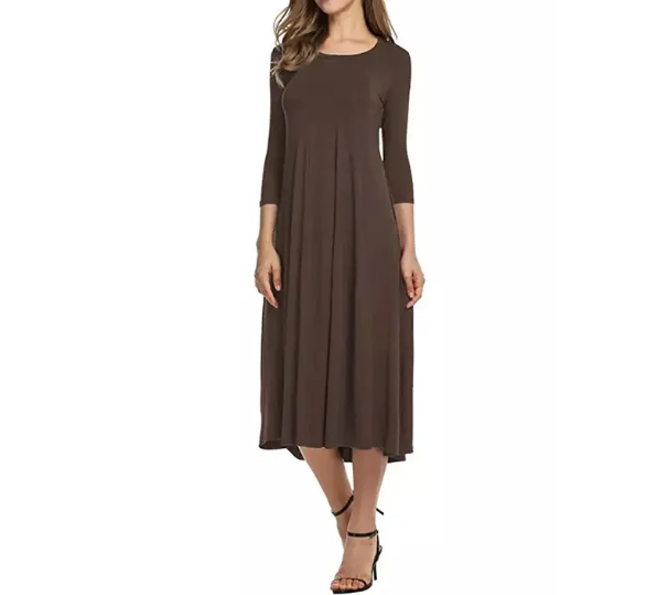 Classy & Timeless Long Sleeve Solid Color O-neck Dress for Women Dress-B56