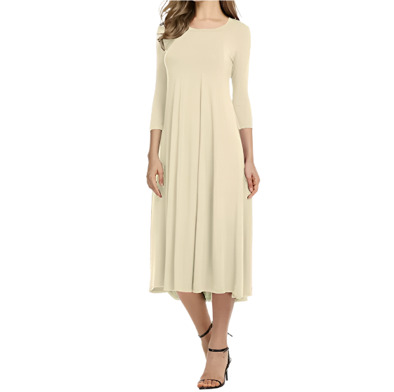 Classy & Timeless Long Sleeve Solid Color O-neck Dress for Women Dress-B56