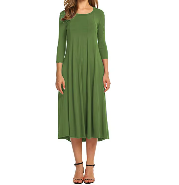 Classy & Timeless Long Sleeve Solid Color O-neck Dress for Women Dress-B56
