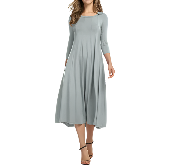 Classy & Timeless Long Sleeve Solid Color O-neck Dress for Women Dress-B56