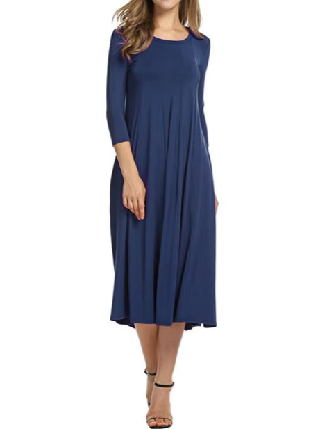 Classy & Timeless Long Sleeve Solid Color O-neck Dress for Women Dress-B56