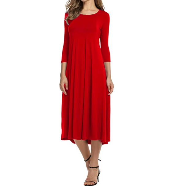 Classy & Timeless Long Sleeve Solid Color O-neck Dress for Women Dress-B56