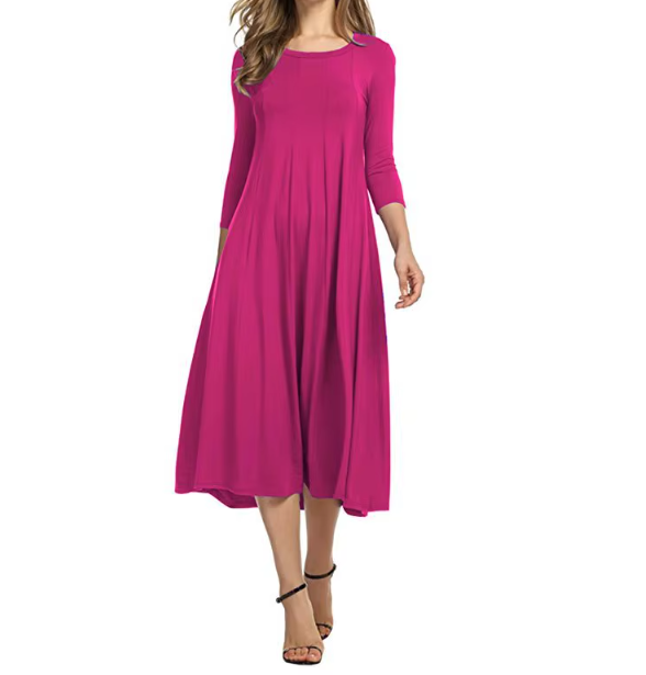 Classy & Timeless Long Sleeve Solid Color O-neck Dress for Women Dress-B56