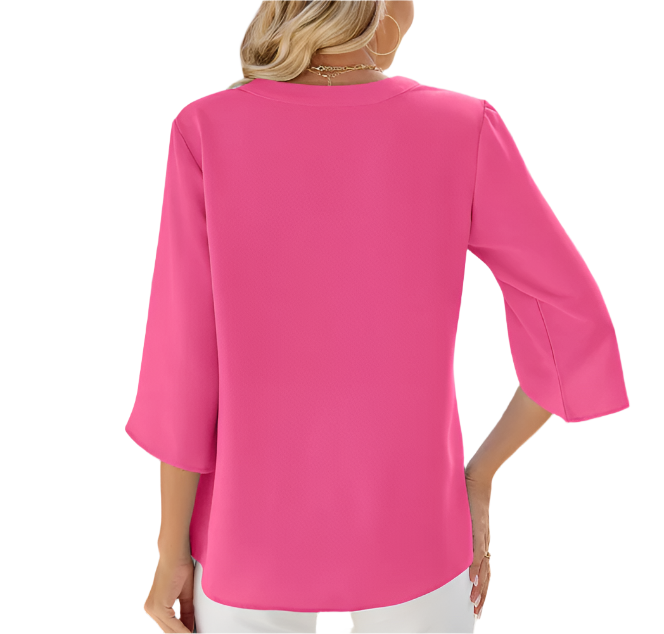 Chiffon Tops for Women-Solid Color V-neck line with Buttons – BL25