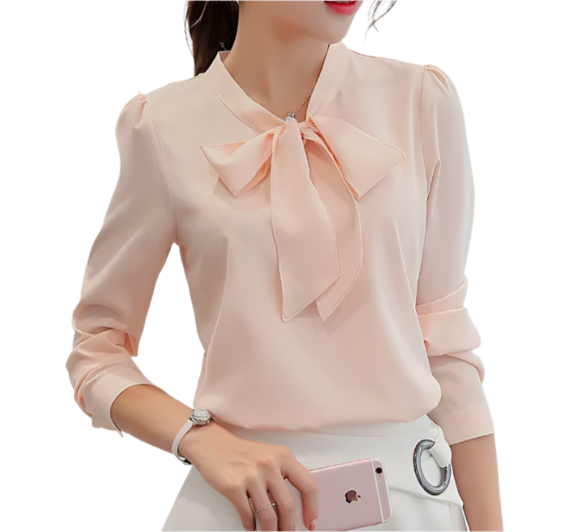 Solid Color Full Sleeve Casual Pullover Chiffon Top for Women – BL34A