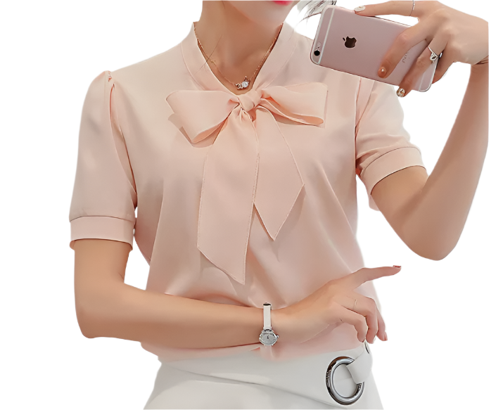 Solid Color Short Sleeve Casual Pullover Chiffon Top for Women – BL34