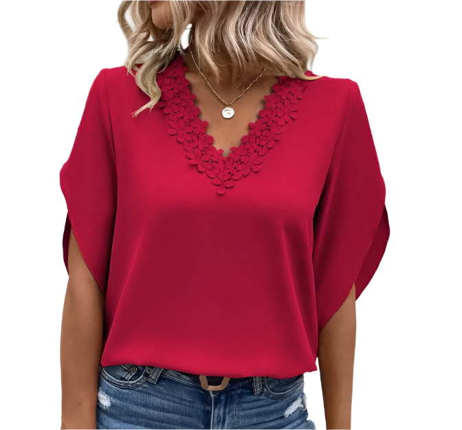 Solid Color Lace V-neck Flare Sleeve Top for Women – BL39