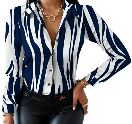 Trendy Long-Sleeve V-neck Collar Shirt for Women – BL09