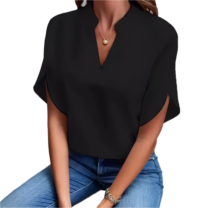Chiffon Tops for Women-Solid Color V-neck – BL04