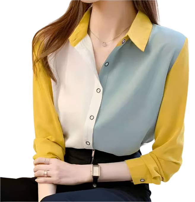 Trendy & Elegant Two-Tone Chiffon Long Sleeve V-neck Collar Shirt for Women – BL21