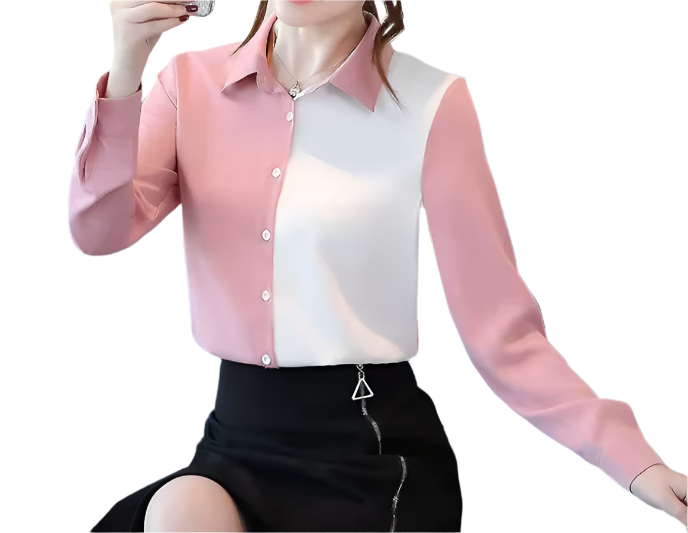 Trendy & Elegant Two-Tone Chiffon Long Sleeve V-neck Collar Shirt for Women – BL21