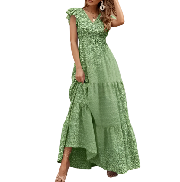 Trendy Summer Short Frill Sleeve High Waist Floral DRESS-B24