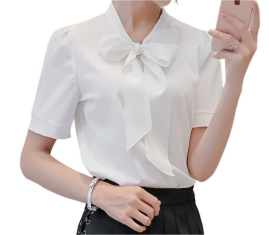 Solid Color Short Sleeve Casual Pullover Chiffon Top for Women – BL34