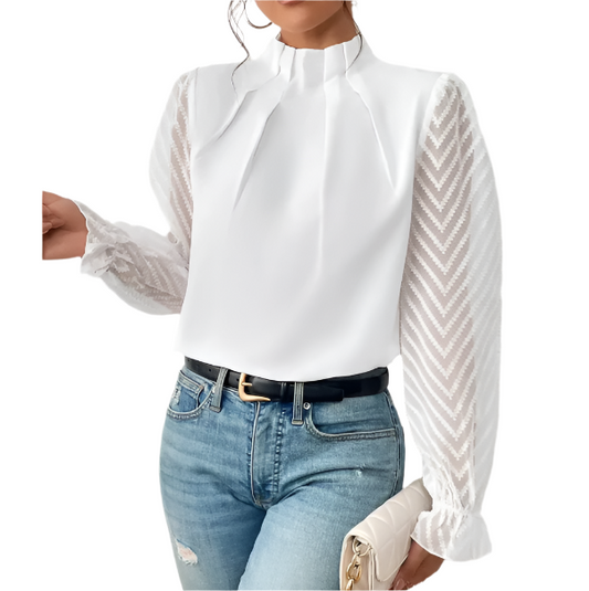 Stylist Chiffon Half-High Neck and Long-sleeved Blouse for Women – BL35