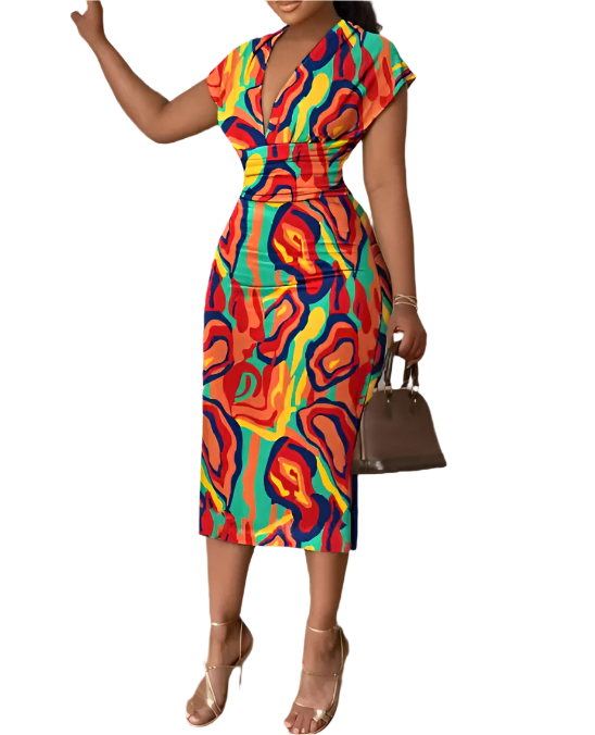Elegant deep V-neck Pencil Dress for Women – DRESS-B04