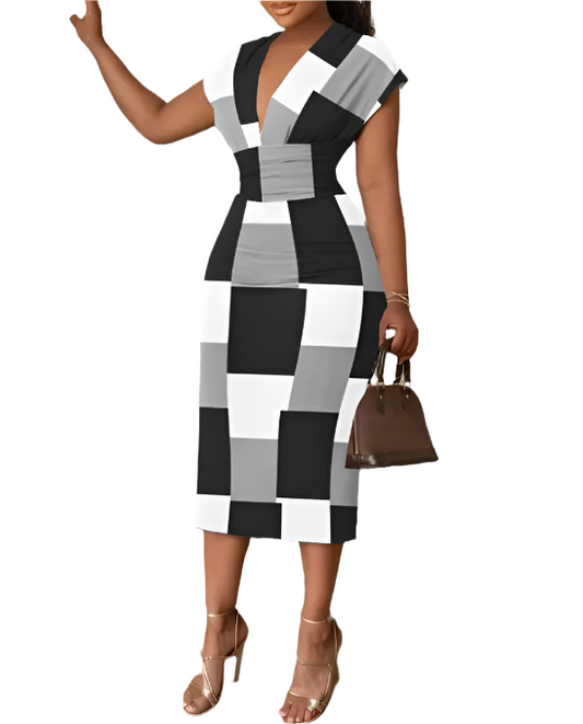 Elegant deep V-neck Pencil Dress for Women – DRESS-B04A