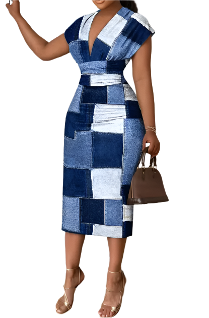 Elegant deep V-neck Pencil Dress for Women – DRESS-B04A