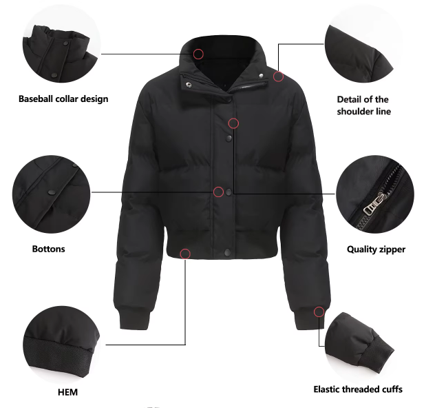 Women’s Trendy Quilted Long Sleeve Stand Collar Zipper Button Closure JACKET - JKT-01