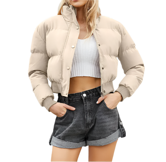Women’s Trendy Quilted Long Sleeve Stand Collar Zipper Button Closure JACKET - JKT-01