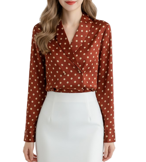 Timeless & Elegant Long Sleeve Lapel V-neck  Blouse for Women  - B13-TOP-214
