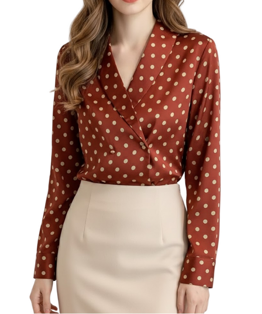 Timeless & Elegant Long Sleeve Lapel V-neck  Blouse for Women  - B13-TOP-214
