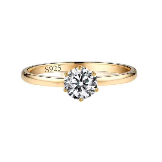 Brilliant Round Cut 6.5mm Cubic Zirconia S925 Sterling Silver Gold Plated Engagement Wedding RING RG-25