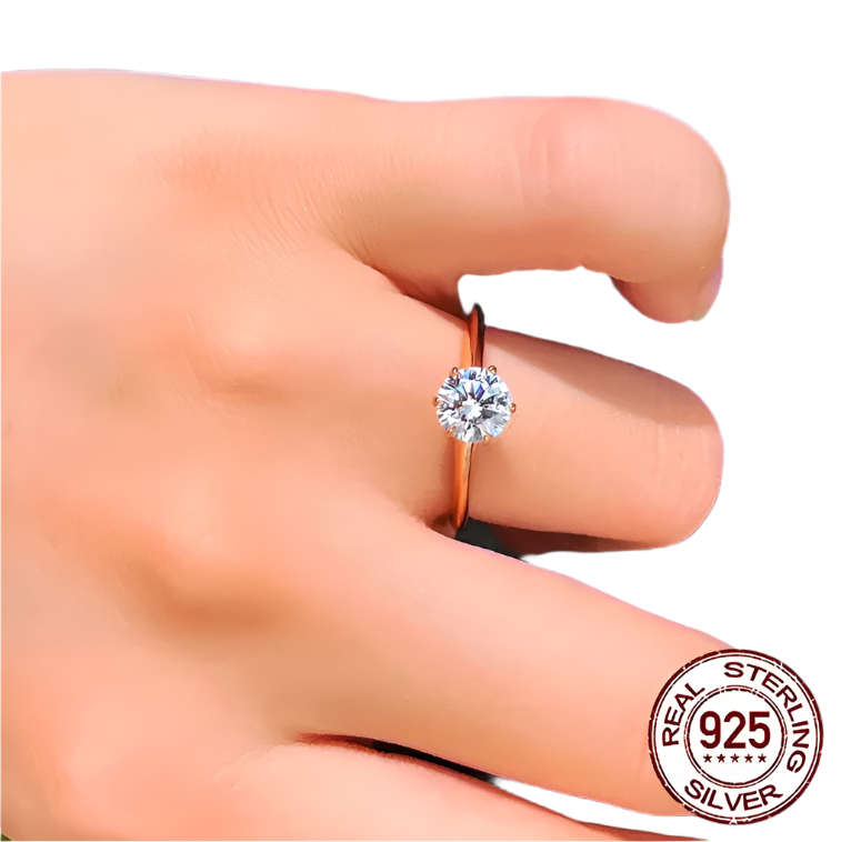 Brilliant Round Cut 6.5mm Cubic Zirconia S925 Sterling Silver Gold Plated Engagement Wedding RING RG-25