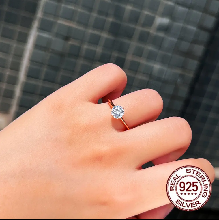 Brilliant Round Cut 6.5mm Cubic Zirconia S925 Sterling Silver Gold Plated Engagement Wedding RING RG-25