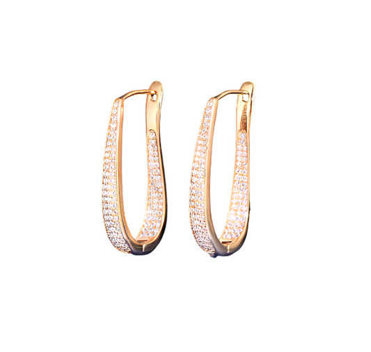 Micro Pave Cubic Zirconia Stone White Gold Plated Luxury Trendy Hoop Earrings  for Women- CZ-Earring- ER - 13