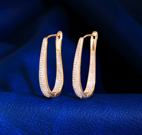 Micro Pave Cubic Zirconia Stone White Gold Plated Luxury Trendy Hoop Earrings  for Women- CZ-Earring- ER - 13